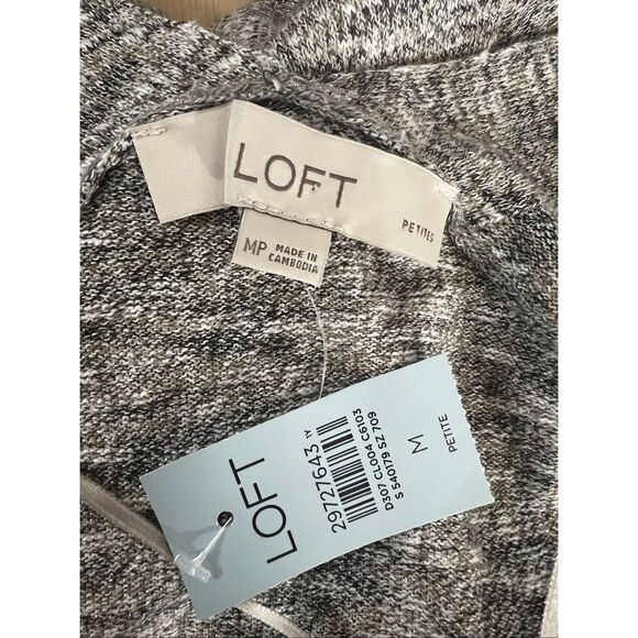 Loft Petites Women Grey Sparkle Cardigan Size M Petite Open Front 3/4-Sleeve - Picture 9 of 12